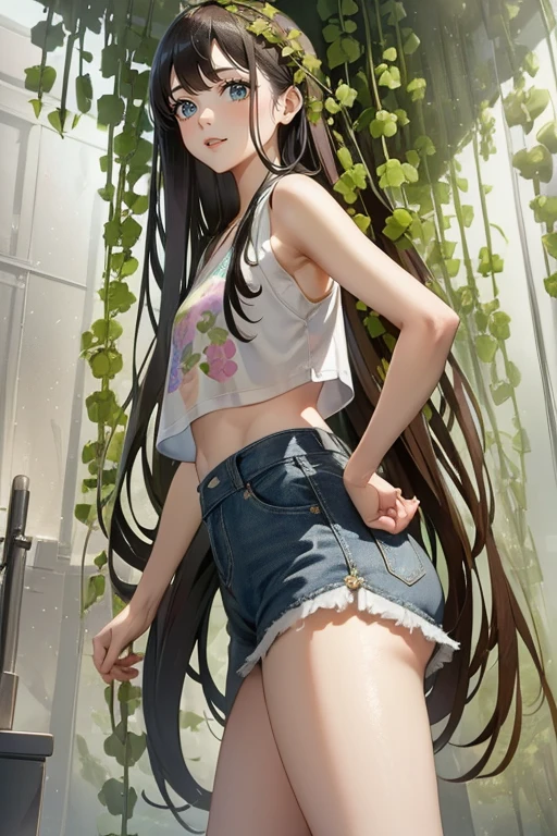 1 cute girl stands against of ((a lot of Antirrhinum Flowers all over the place:1.5)) themed beautiful outdoor background and wearing same themed patterned (Urban Outfitters: Denim skirtall with a striped tee and canvas sneakers., iridescet, floral print, extreme intricately detailed floral lace embroidery:1.3),
BREAK (beautiful very long and thin thighs stretching straight from her small hip:1.3), (extreme close-up thighs:1.2),
BREAK (from below,shibari,bondage,standing on one leg,one leg up,:0.95), (fun smile:1.5), watercolor, reflection, highlight and shadow, ray tracing, dynamic angle, depth of field, 1000+ scatter petals, looking at viewer,