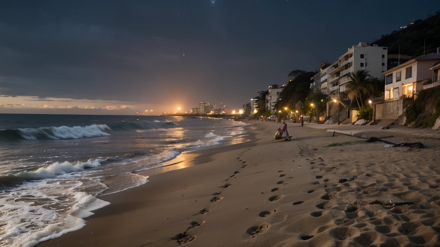 Praia a noite sem pessoas 