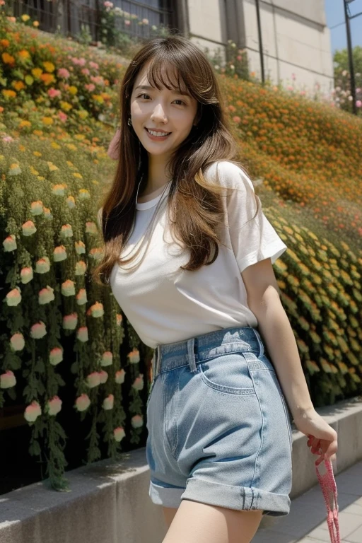 1 cute girl stands against of ((a lot of Antirrhinum Flowers all over the place:1.5)) themed beautiful outdoor background and wearing same themed patterned (Urban Outfitters: Denim skirtall with a striped tee and canvas sneakers., iridescet, floral print, extreme intricately detailed floral lace embroidery:1.3),
BREAK (beautiful very long and thin thighs stretching straight from her small hip:1.3), (extreme close-up thighs:1.2),
BREAK (from below,shibari,bondage,standing on one leg,one leg up,:0.95), (fun smile:1.5), watercolor, reflection, highlight and shadow, ray tracing, dynamic angle, depth of field, 1000+ scatter petals, looking at viewer,