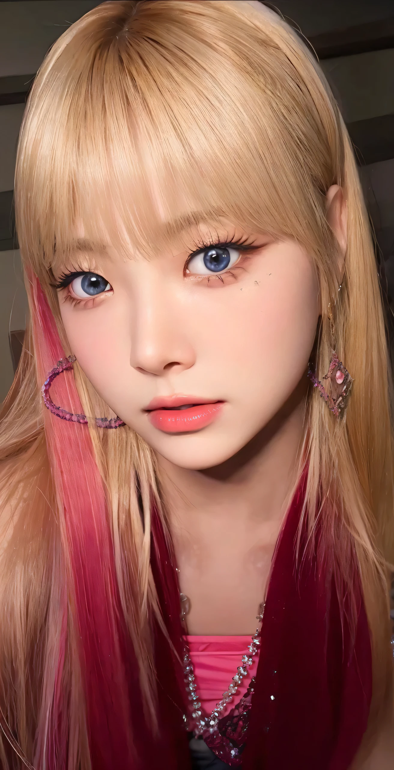 High-quality work,Realistic works,Super premium graphics,Photocinematic, detailed facial features, no-makeup, Realistic skin, born, Phantom High Speed Camera, shadow play, A hyper-realistic, Detailed Face - AR 16:9 --s 750 --v 5.2, 8k, Masterpiece, blue-white hair, sexy lips, red lips, natural makeup, beauty asians girl, korean girl, asians girl, long hair, wave hair, highest quality
