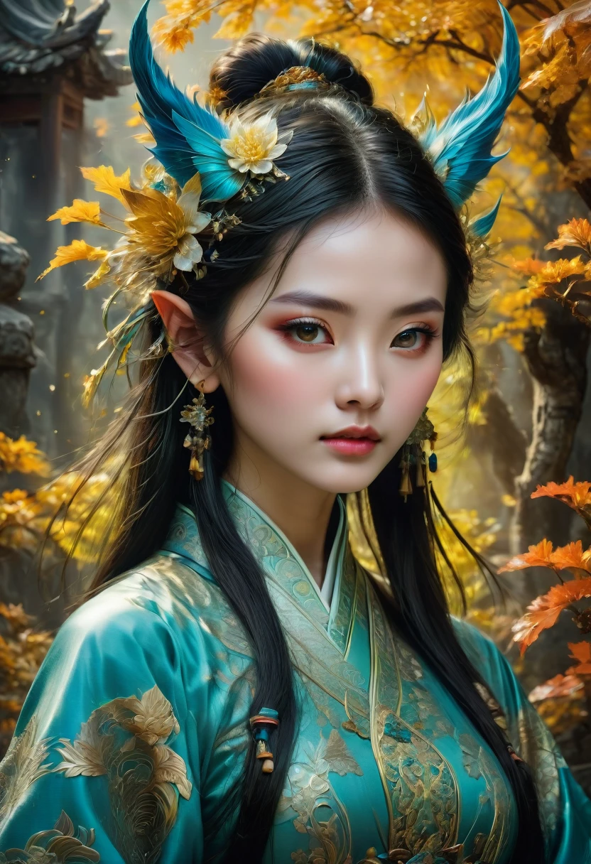 (Elf, Pointed Ears:1.4), detailed background, by zhang daqian and Gu_An and Lü_Ji and Zhang Jingna and wenjun lin, best quality, masterpiece, very aesthetic, perfect composition, intricate details, ultra-detailed