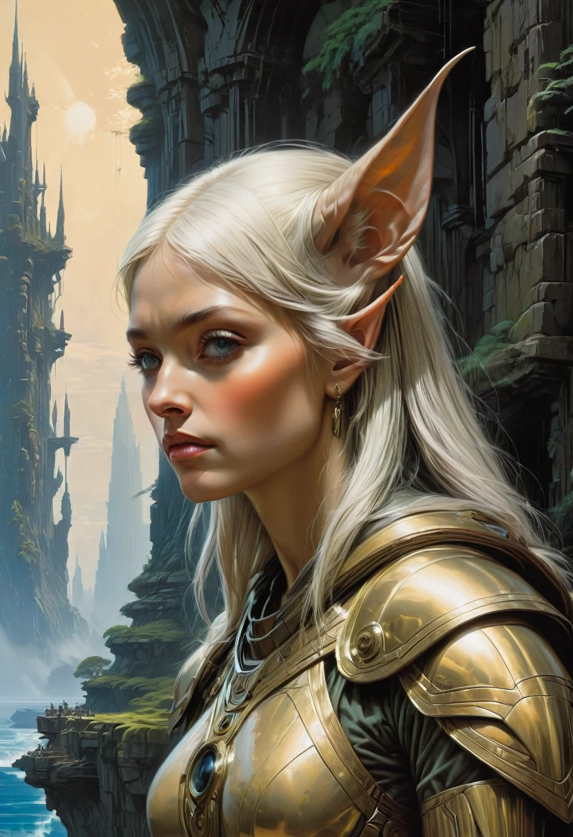 (Elf, Pointed Ears:1.4), detailed background, by Ralph McQuarrie, best quality, masterpiece, very aesthetic, perfect composition, intricate details, ultra-detailed