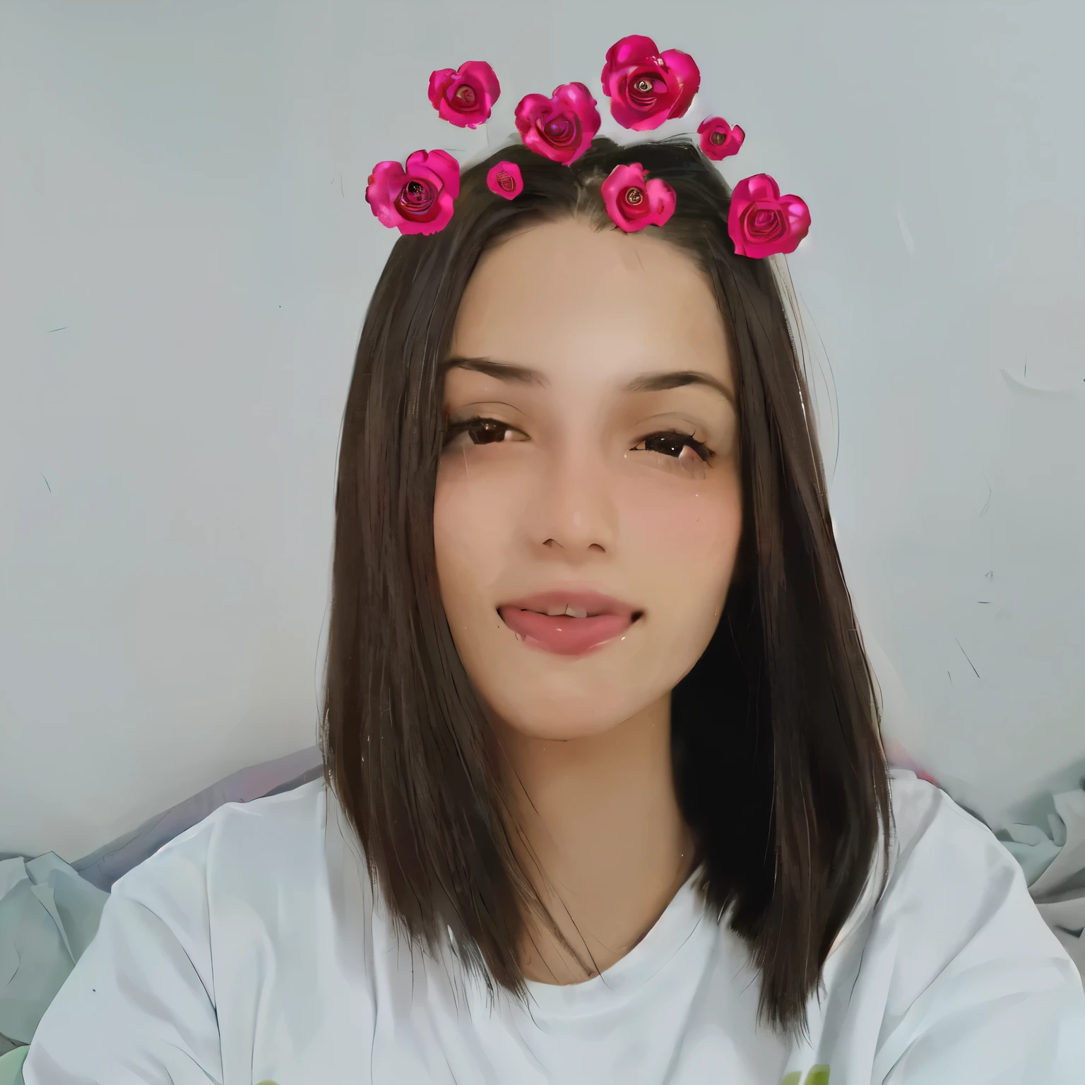 Garota linda, olhando para cima, lingua para fora, cara excitada, babando, ahegao face