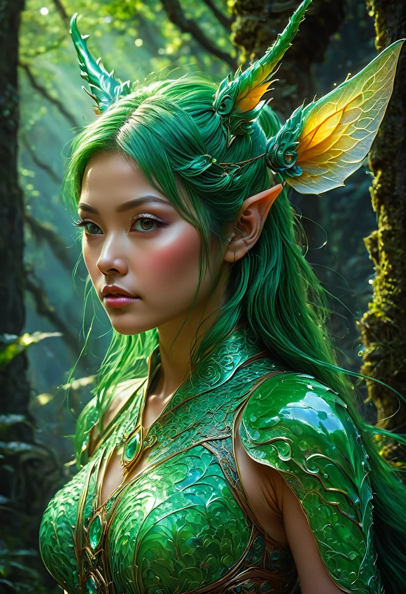 (Elf, Pointed Ears:1.4), detailed background, by Miki Asai, best quality, masterpiece, very aesthetic, perfect composition, intricate details, ultra-detailed