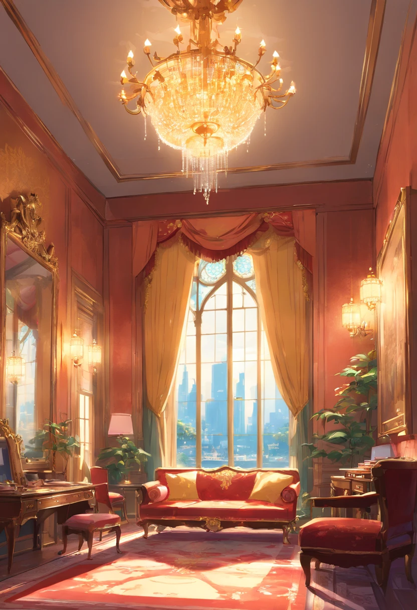 And now I felt a gentle push at the small of my back, and a tug at my hand, as if the room itself was inviting me in. “No--my shoes--” I began, but the push and the tug became firmer and I found myself stepping awkwardly across the threshold, onto the embroidered crimson velvet. The furniture was as grand as the room itself, carved and gilded and polished until it glowed in the sunlight streaming in the windows. There was an enormous bed on a dais, canopied in gold with a sheer white counterpane; the largest dressing-table I could imagine, covered with brushes and combs and cut-glass bottles of perfume and cosmetics; a writing-desk so elegant I could hardly imagine sitting at it; and rich golden velvet sofas and chairs scattered throughout the room, so that I could sit nearly anywhere if the mood suddenly struck me. I took another step into the room, my eyes wandering from the gorgeous walls to the magnificent furniture to the lofty ceiling hung with crystal chandeliers--the room was so large it needed five of them.