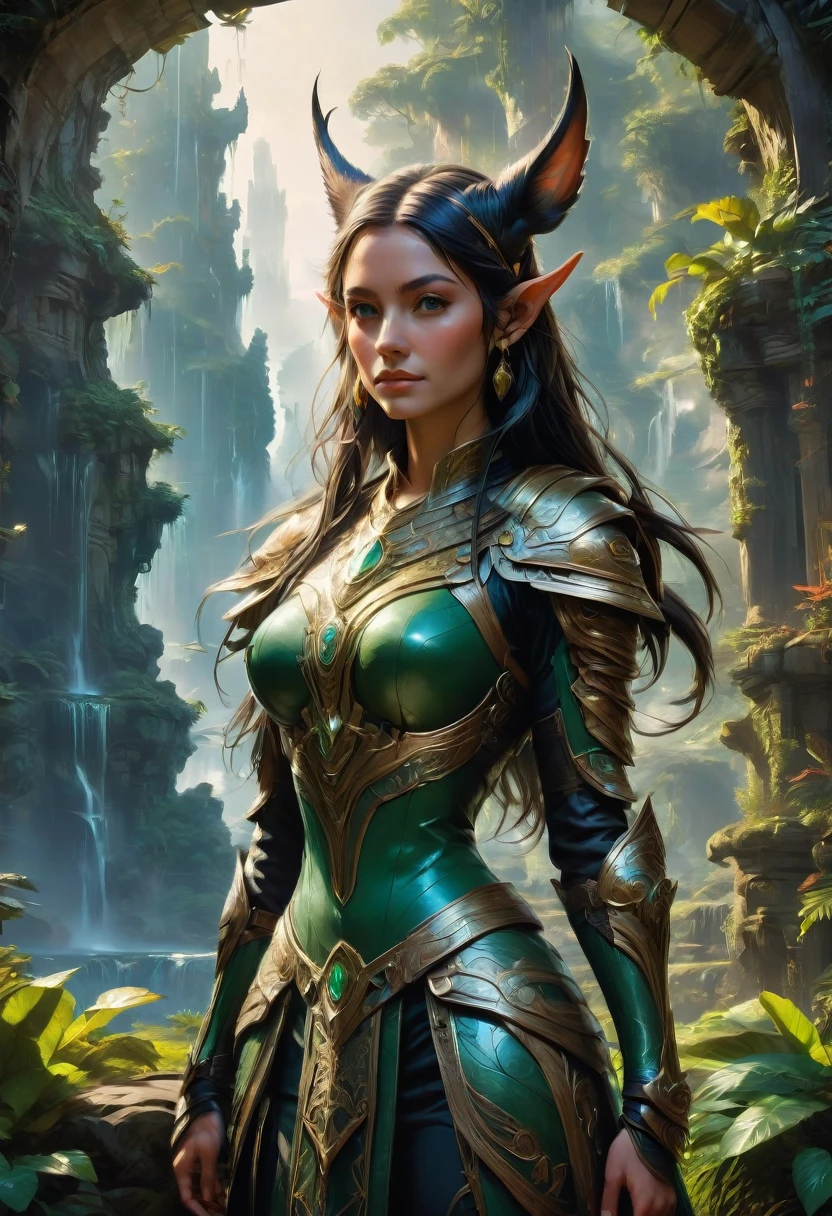 (Elf, Pointed Ears, fullbody:1.4), detailed background, by Sparth, best quality, masterpiece, very aesthetic, perfect composition, intricate details, ultra-detailed
