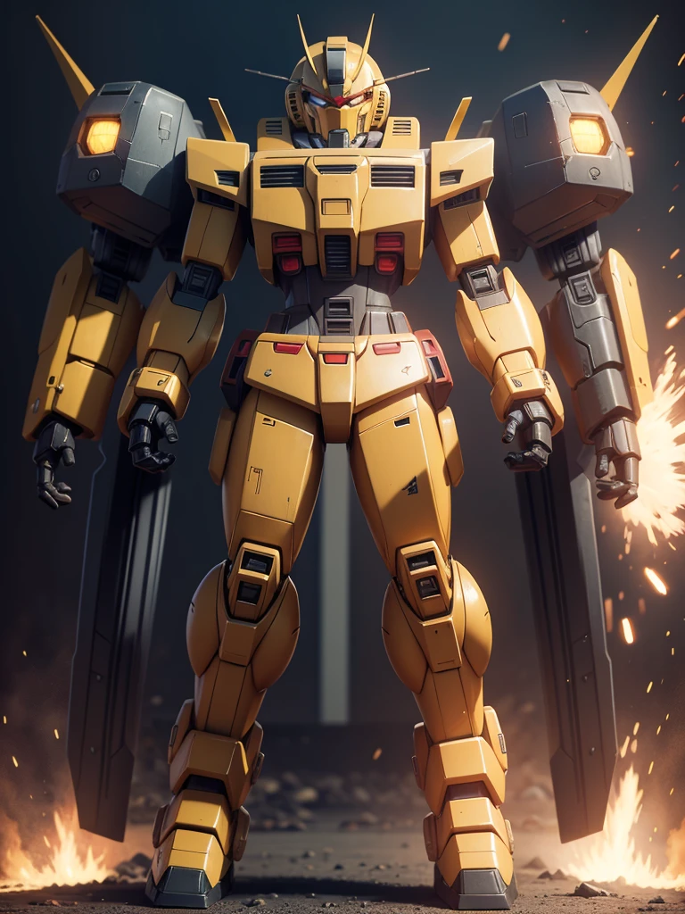 Gundam robot man. Full body. Black and yellow, combat robot