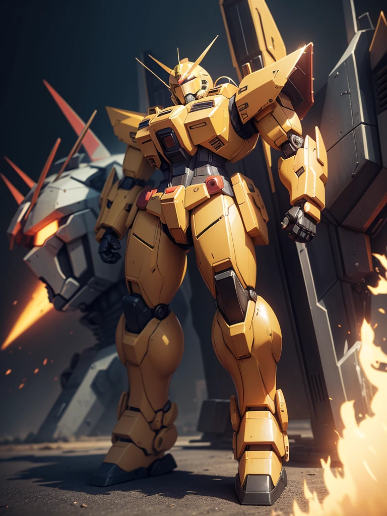 Gundam robot man. Full body. Black and yellow, combat robot