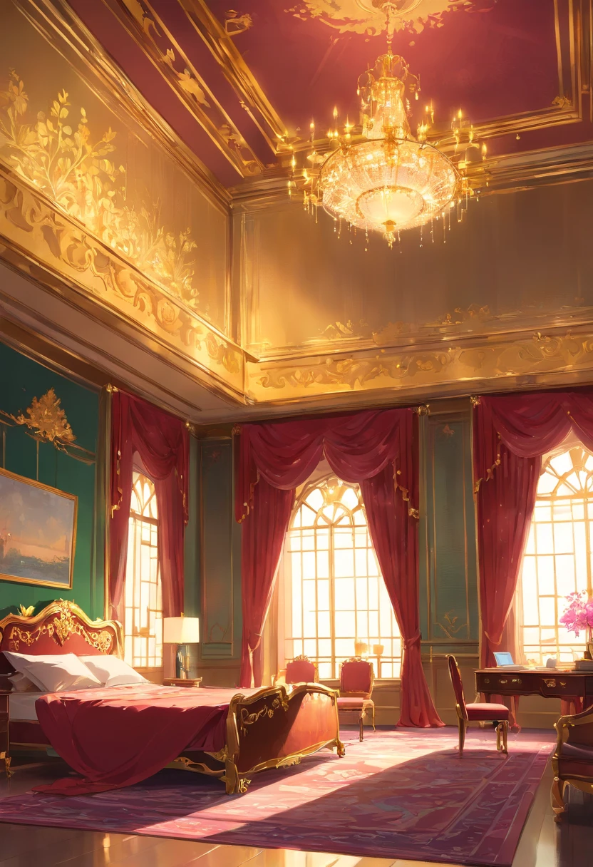 And now I felt a gentle push at the small of my back, and a tug at my hand, as if the room itself was inviting me in. “No--my shoes--” I began, but the push and the tug became firmer and I found myself stepping awkwardly across the threshold, onto the embroidered crimson velvet. The furniture was as grand as the room itself, carved and gilded and polished until it glowed in the sunlight streaming in the windows. There was an enormous bed on a dais, canopied in gold with a sheer white counterpane; the largest dressing-table I could imagine, covered with brushes and combs and cut-glass bottles of perfume and cosmetics; a writing-desk so elegant I could hardly imagine sitting at it; and rich golden velvet sofas and chairs scattered throughout the room, so that I could sit nearly anywhere if the mood suddenly struck me. I took another step into the room, my eyes wandering from the gorgeous walls to the magnificent furniture to the lofty ceiling hung with crystal chandeliers--the room was so large it needed five of them. Night.