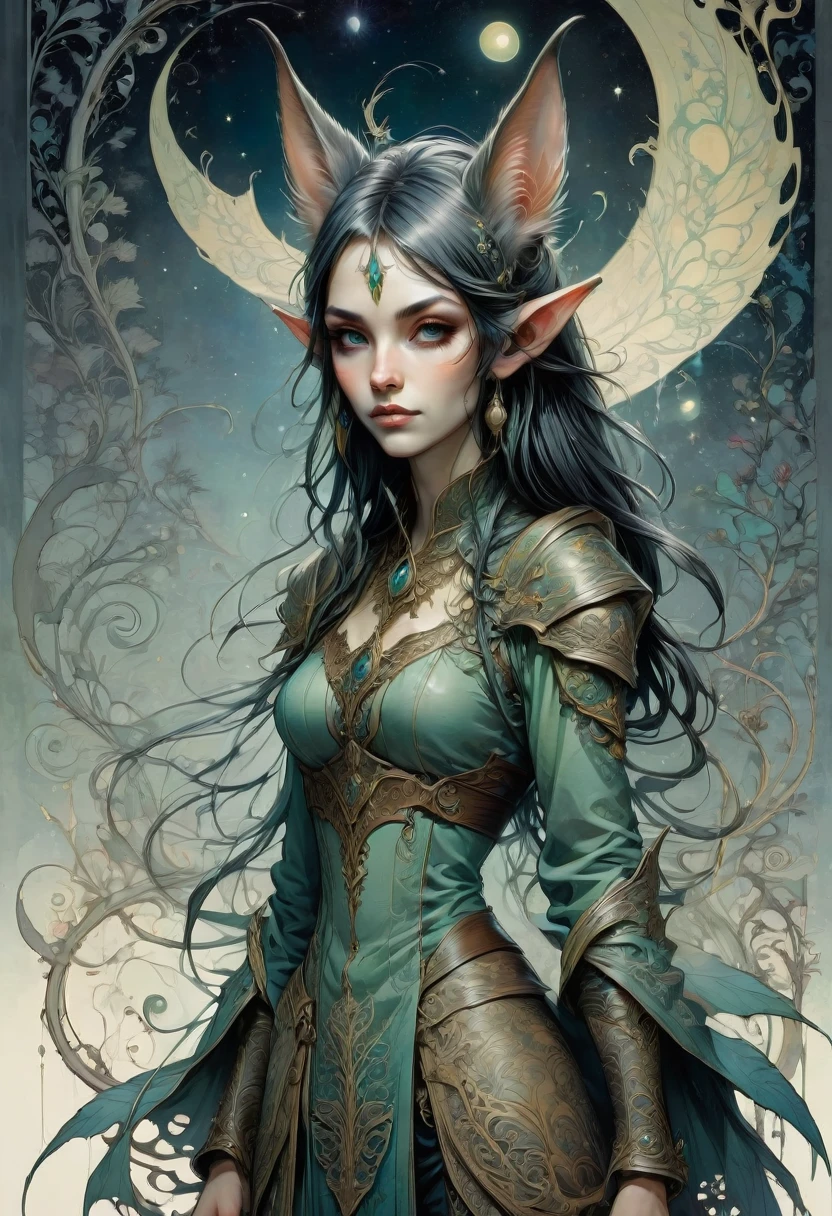 (Elf, Pointed Ears, fullbody:1.4), detailed background, by Gris Grimly, best quality, masterpiece, very aesthetic, perfect composition, intricate details, ultra-detailed