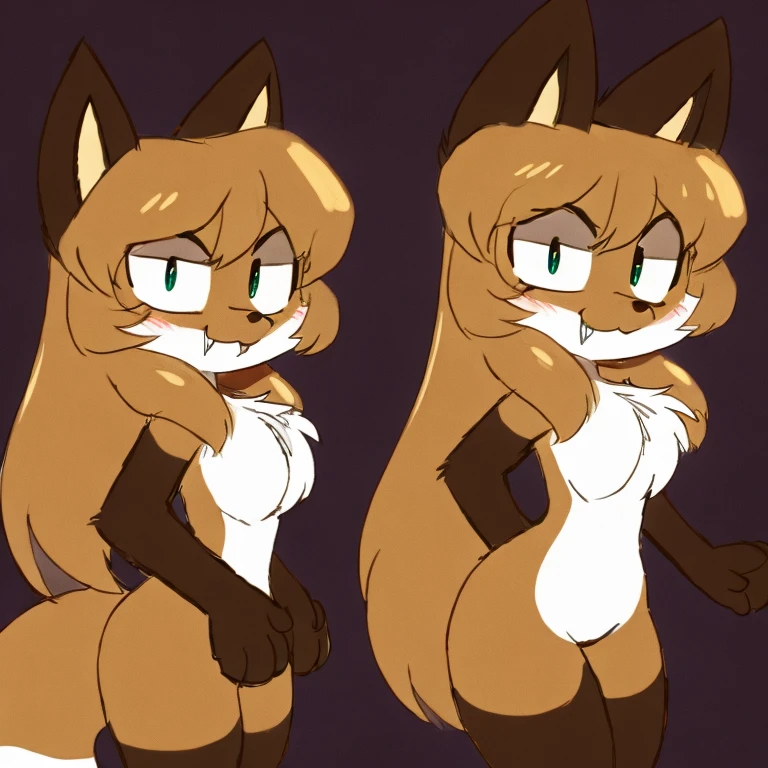 uploaded the e621, beautiful and detailed, woman (((female))) ((anthro)) Fox, (Averi, Fox girl), cinematic lighting, Fox, (anthro, fluffy fur), anthro fox girl, body fur, curvy, sexy, nice, cute, hot, comfortable anime-style cartoon-style, digital drawing, SFW, flat chest, nervous smiling, sassy, sassy hips, smug, fangs, simple background, speech bubble, green eyes, side view, looking at viewer, folder in hand, holding folder, folder