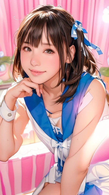 Photo shoot by a professional photographer, UHD, accurate, anatomically correct, masterpiece, textured skin, high details, 8k, Arafe girl in a blue and white dress poses for a photo, realistic Young Gravure Idol, A young and cute gravure idol, Young Gravure Idol, Ayaka Cosplay, Anime Girl Cosplay, Young Sensual Gravure Idol, Young and skinny gravure idol, Also, Another close-up of Iwakura, Real life anime girls, Chiho, haruhi suzumiya