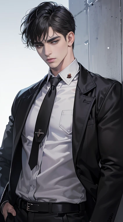 (best quality, masterpiece, 8 thousand, realistic, cinematic lighting, 1:4 HDR images, very detailed, beautiful photoature man, very handsome, ((cold expression)), black short hair, black eye, A perfect face without any mistakes, ((Buttoning my jacket, chief executive))