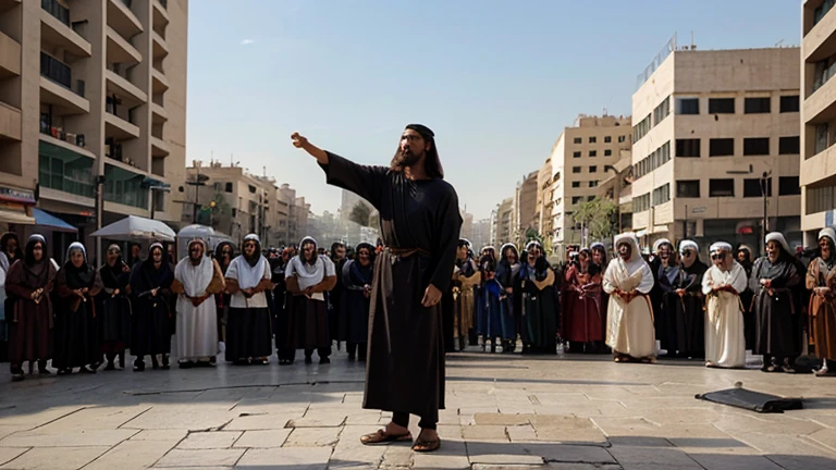 Around AD100, Middle East, jesus era, man preaching in the square,