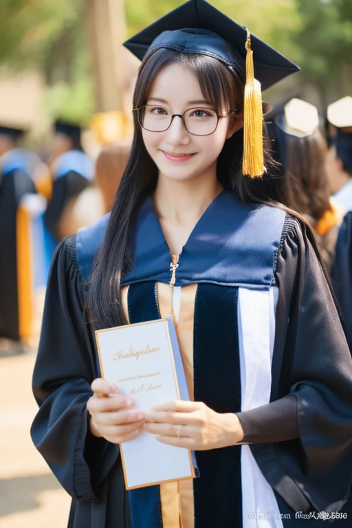 highest quality、masterpiece、High sensitivity、High resolution、 body shape、skinny、Glasses、University Graduation Ceremony