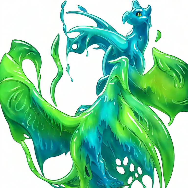 (masterpiece, best quality:1.2), 1boy, solo, male, anthro, furry, looking at viewer, smile, green and blue body, green and blue slime, gooey, sticky, oozing, transparent body, translucent body, amorphious slime body, gelatinous, gelatinous slime body, green and blue slime beak, simple background, white background, 5 fingers, wings, felix the slime gryphon, avian, gryphon, wings, blue eyes, smiling at viewer, kind expression, friendly expression