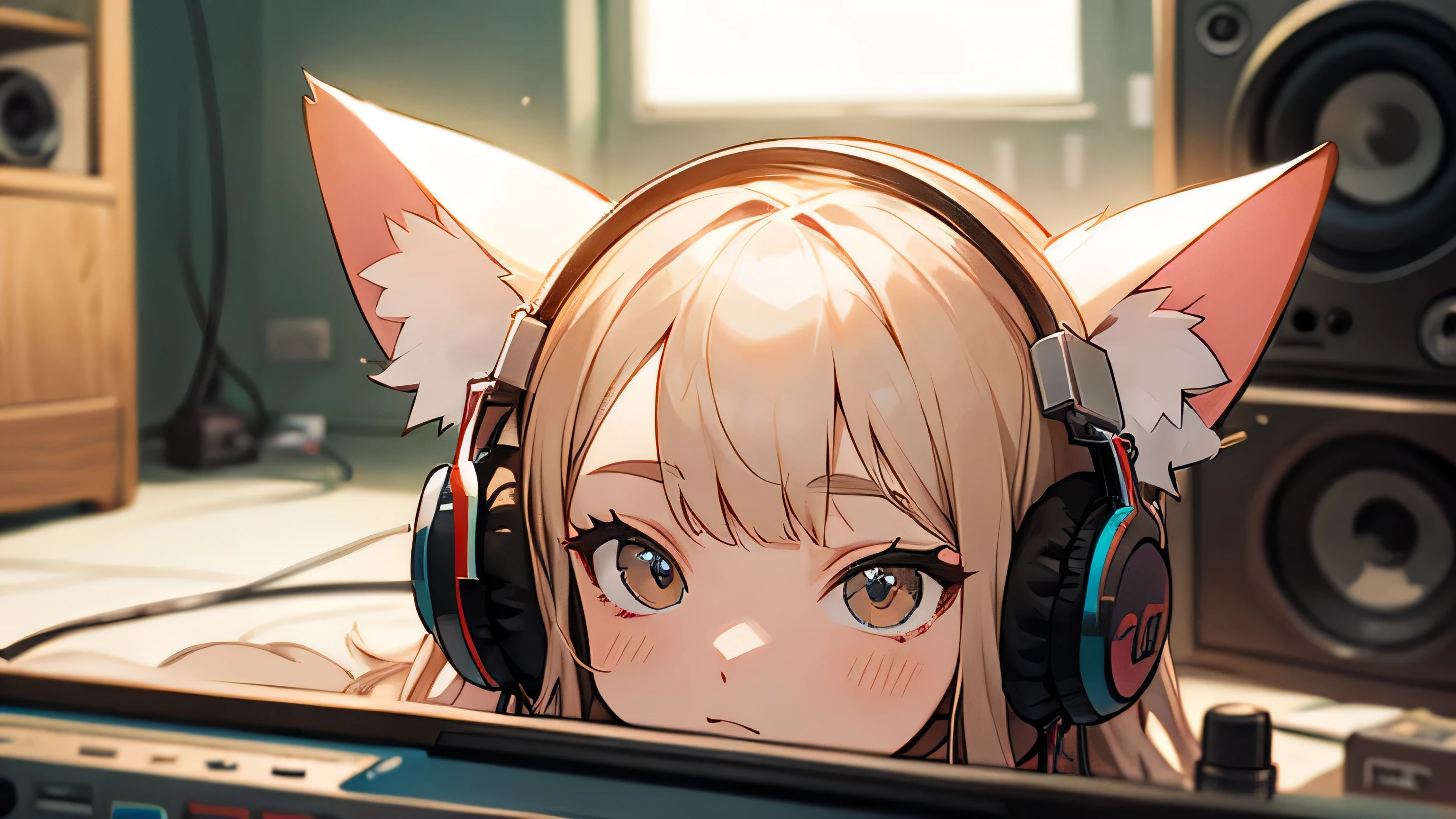 Room with speakers、Cat with headphones、Face close-up