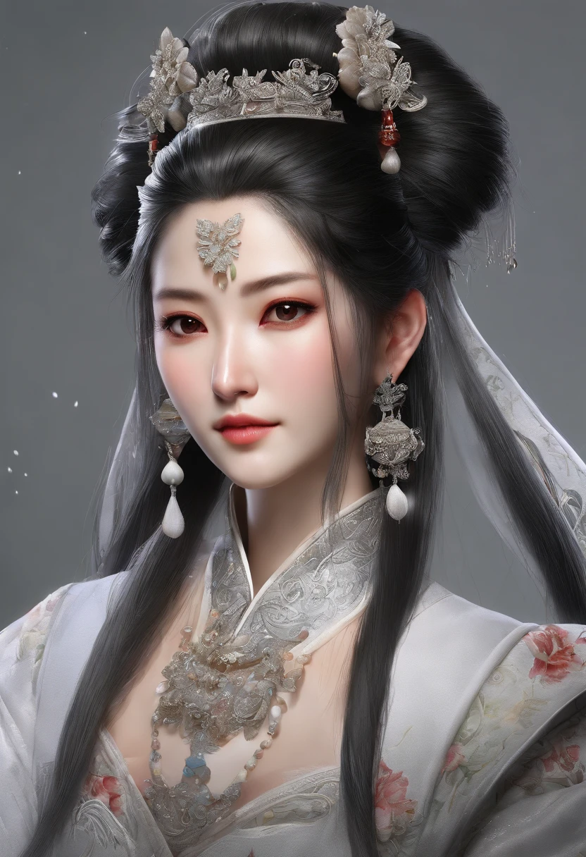 ((Increase details, best quality, masterpiece detail eyes, extreme details), upper body (close range), side view (-1:0), noble, cold, serious, glamorous queen, silver double ponytail long hair, (perfect figure ), Oriental general (Mulan), clothing (ancient Chinese Ming Dynasty long-sleeved shirt), wet body ((drops of water)), face (drops of water), heavy rain (white mist), city wall