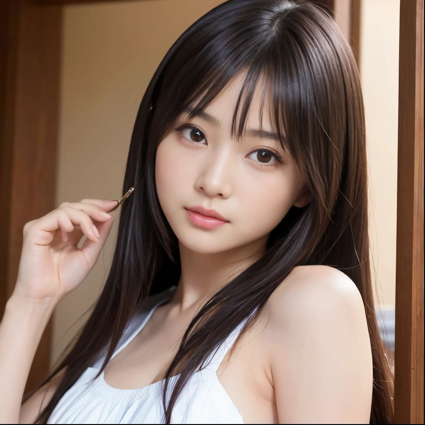 One beautiful woman、Cute Face、Japanese Idols、18-year-old、highest quality、High quality、Facial details、Straight Hair、Brown eyes

