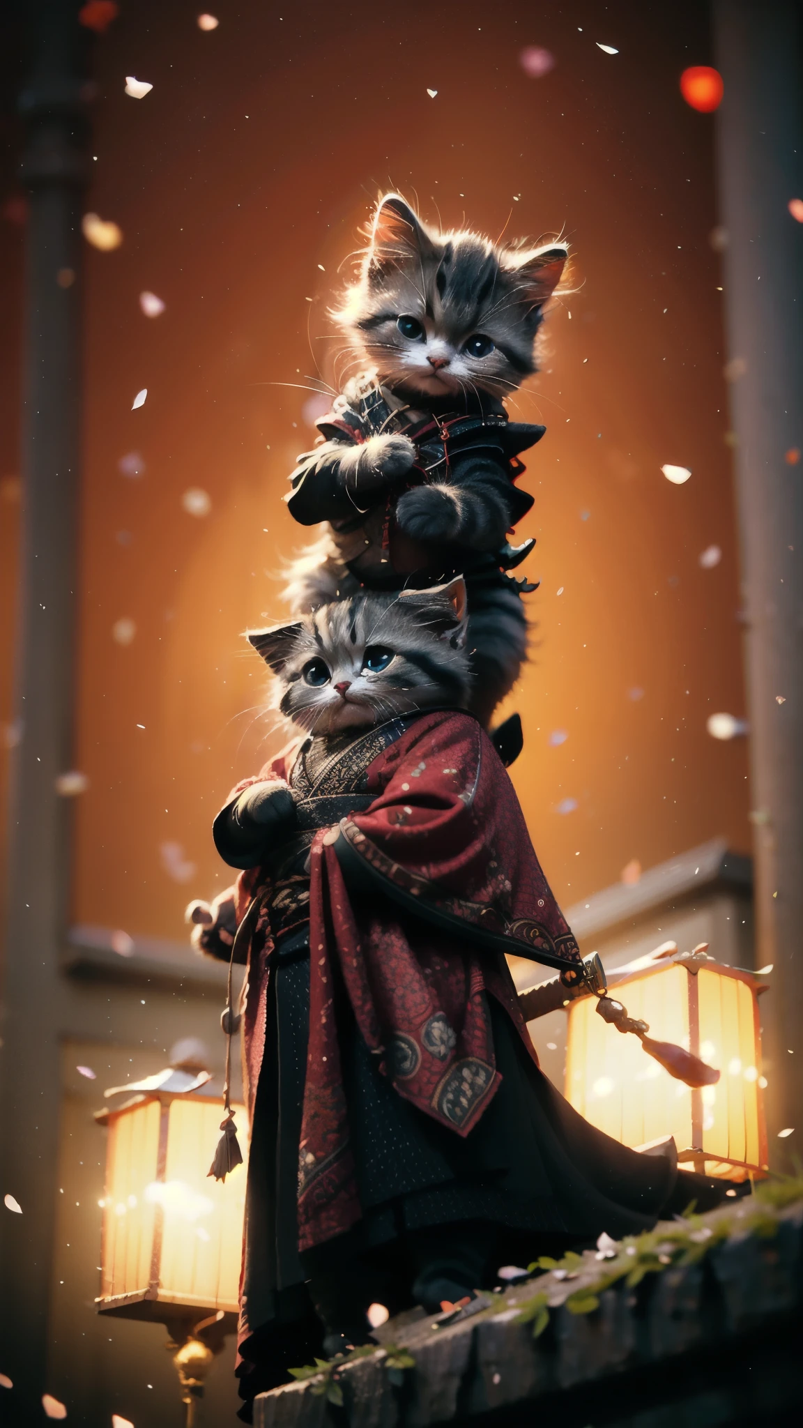 highest quality, masterpiece, Ultra-high resolution, RAW Photos, beautifully、aesthetic,Deep Shadow, Dark Theme,(Realistic:1.4), ((Soft lighting, Dim Light, Dark Scene, night):1.4)
White kitten, Hanfu, Holding a sword, Cyberpunk City, Neon Light,
Graceful posture, An inspiring atmosphere, A magnetic being, Sophisticated Seduction, Fascinating Mystery,
Intricate Zentangle Patterns, One Woman, Incredible level of detail, generously given, Impressive viewpoint, a chaotic masterpiece, Elegantly poised, Vibrant color palette, ((Outdoor)), Inspired by futuristic architecture