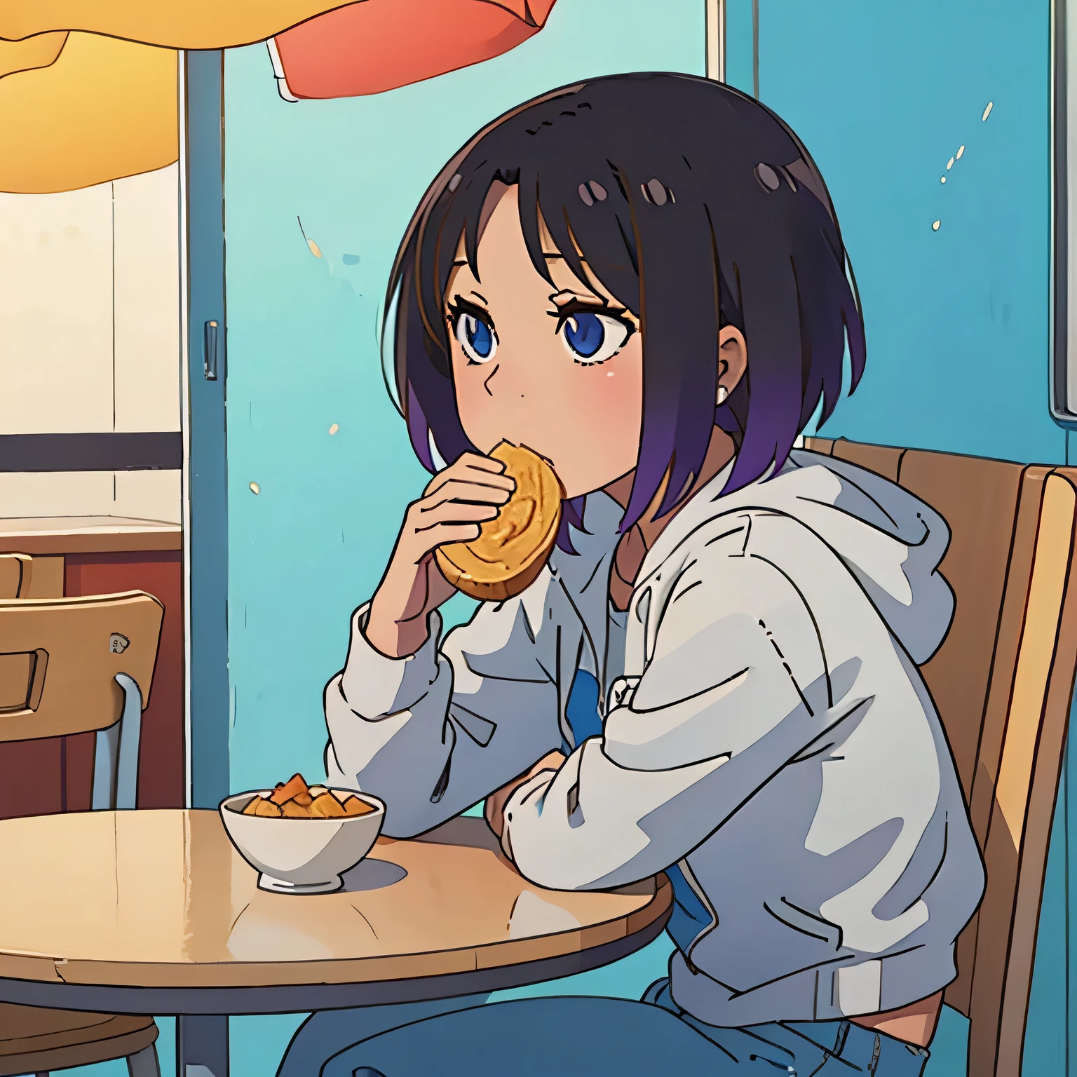 Elma comiendo un pancito
