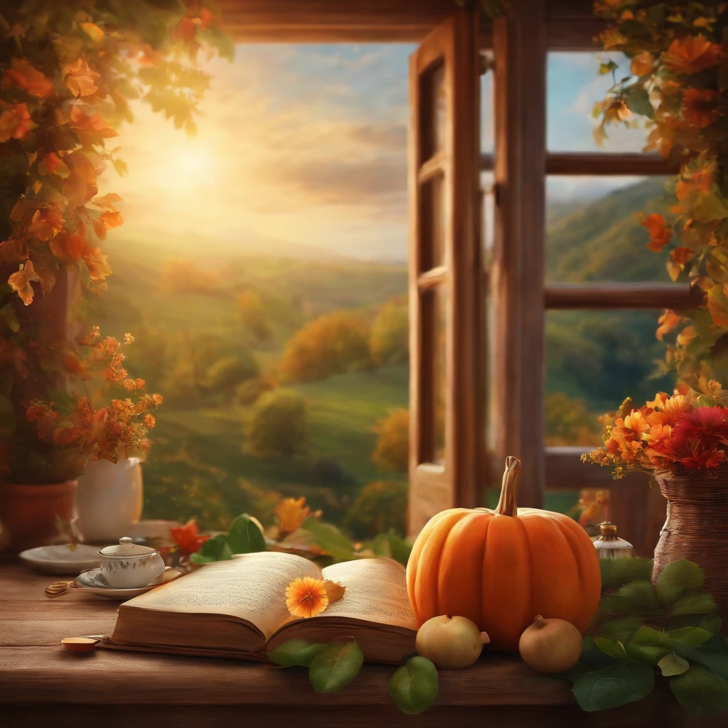 "Create an opening image for a video about the importance of gratitude. Include soft background music, pessoas sorrindo, paisagens serenas, and a gratitude journal being opened and written."