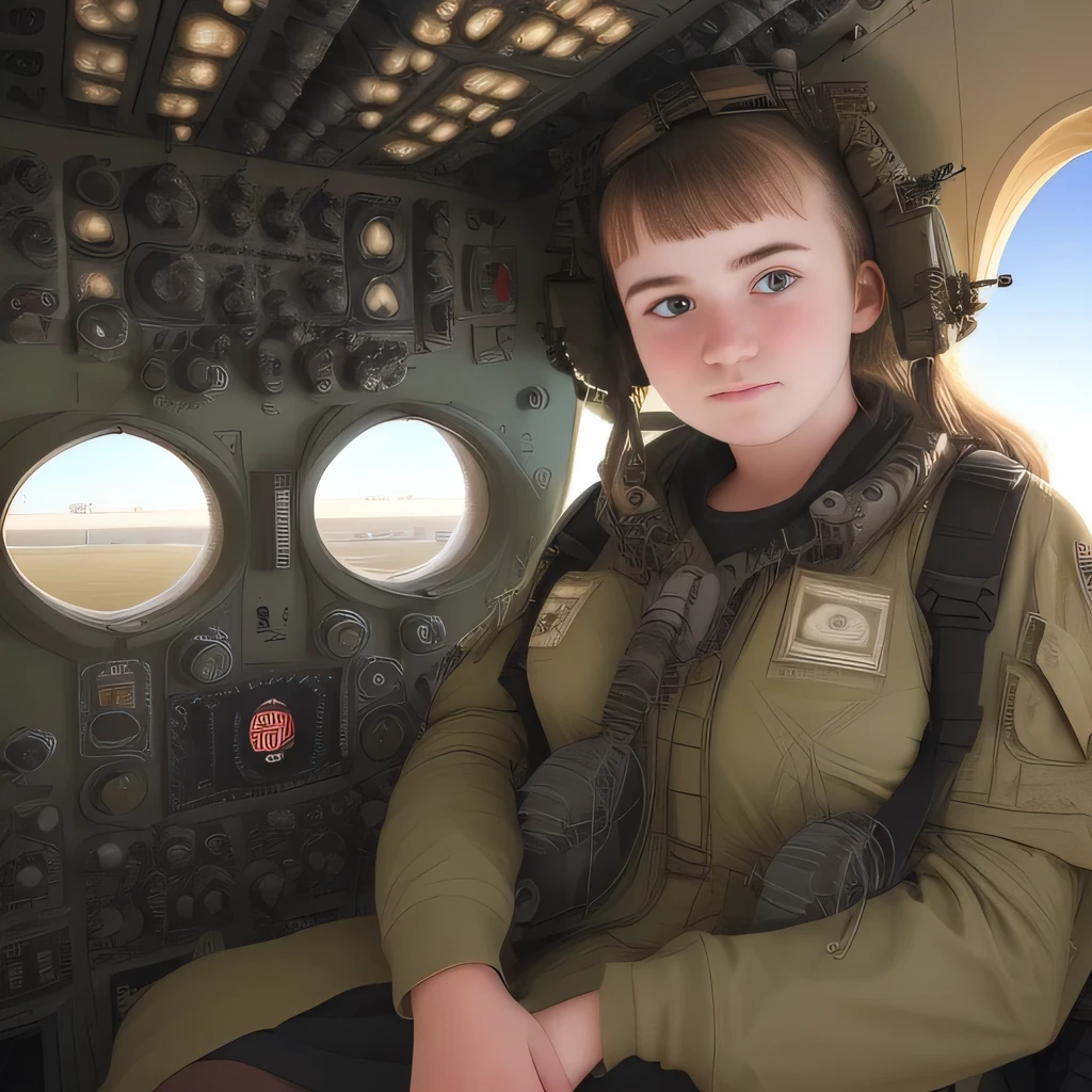 (1girl, 20yo, serious, transport aircraft:1.3)