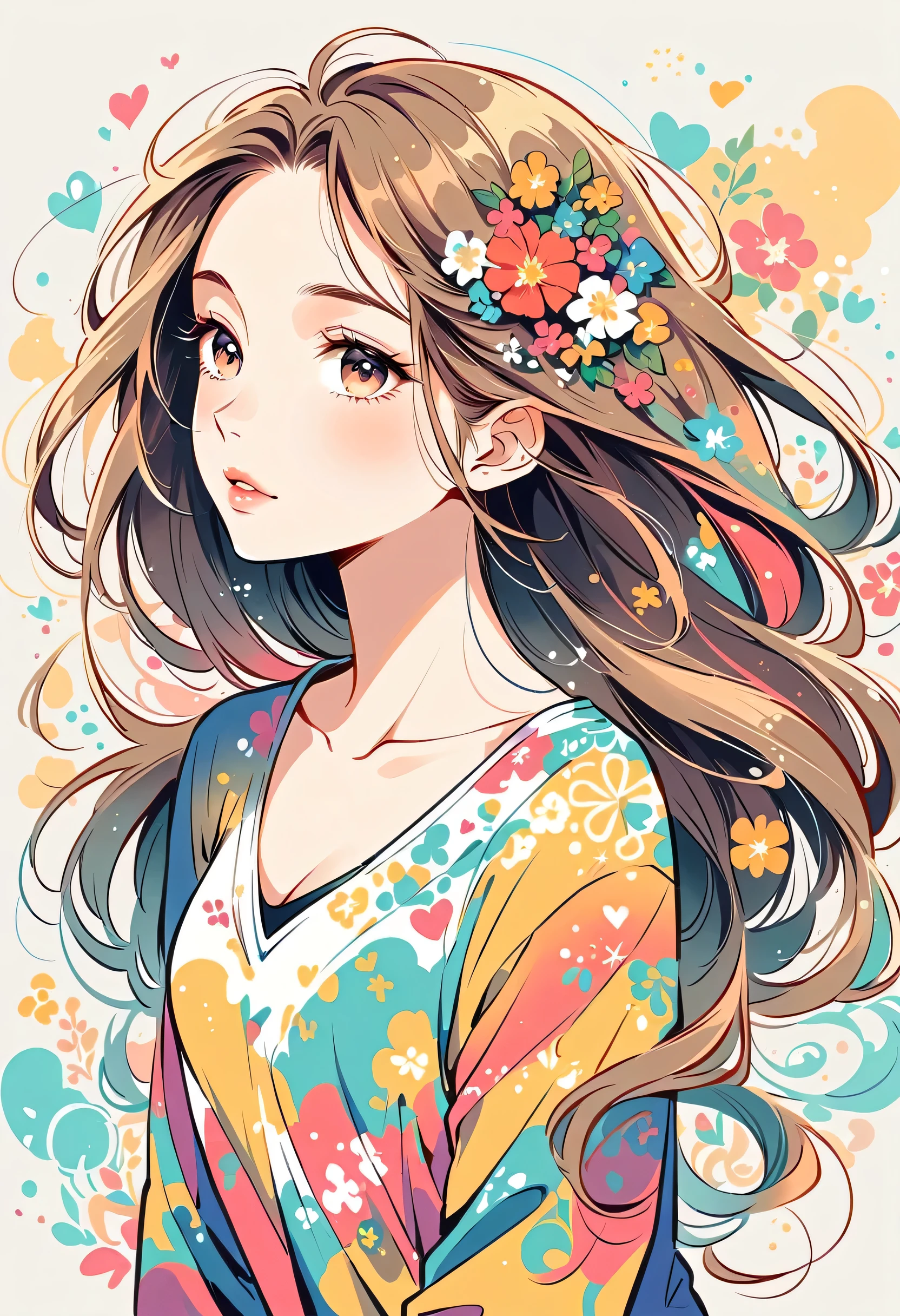 Mai Yoneyama Style、The most beautiful girl of all time、Lips in Love、Colorful flowers、Simple line initials、Abstract art、Urban Background