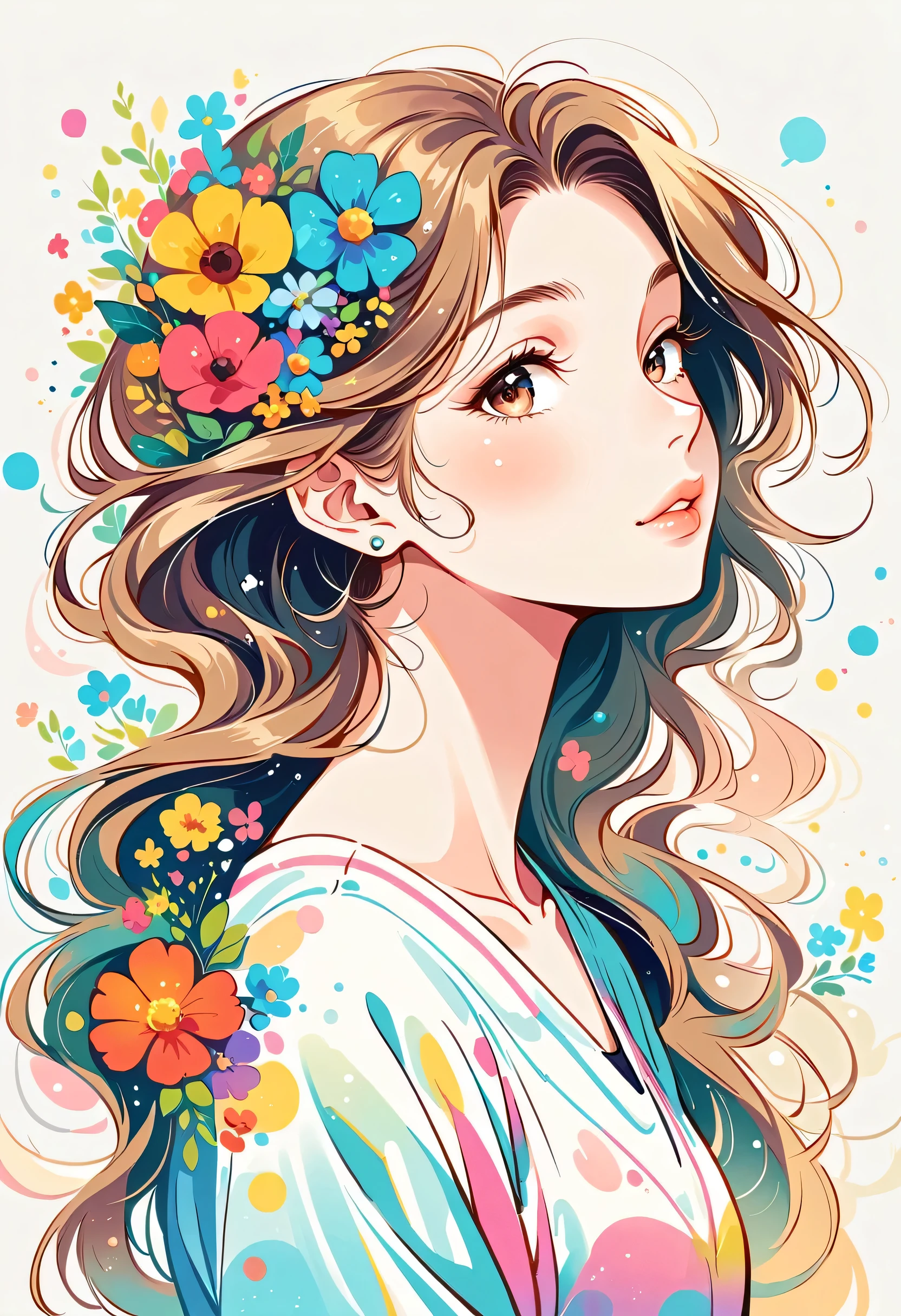 Mai Yoneyama Style、The most beautiful girl of all time、Lips in Love、Colorful flowers、Simple line initials、Abstract art、Urban Background