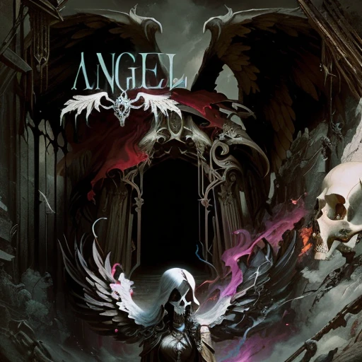 there is a digital painting of a woman with a skull and a bird, angel, cover art, detailed cover artwork, angel in hell, angle, anger. hyper detailed, cd cover artwork, angel of death, album cover, metal album cover, angelical, human need death angel, angelic and unsettling, official artwork, an angel, album artwork, angels