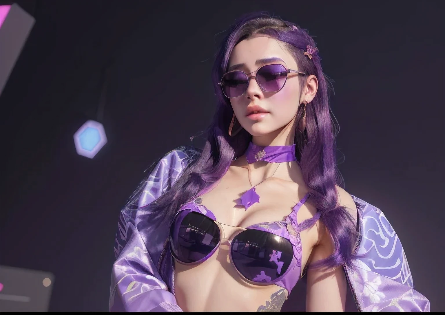 araffe wearing a purple outfit and sunglasses with a purple choke, trending on cgstation, artwork in the style of guweiz, inspired by Yanjun Cheng, guweiz, deviantart artstation cgscosiety, 🌺 cgsociety, 3 d render character art 8 k, g liulian art style, inspired by Feng Zhu
