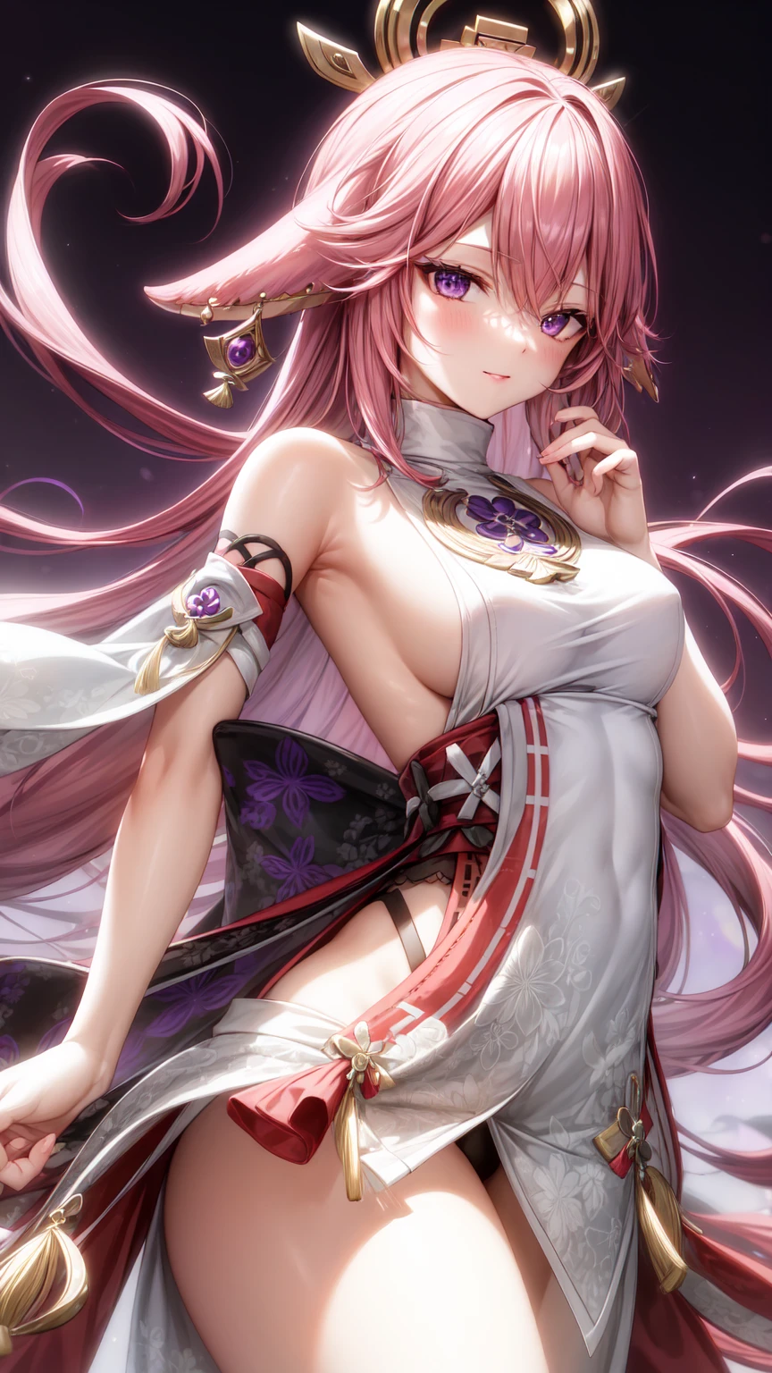Yae Miko(purple eyes)(nude)(R-18)(explicit)(wedding dress)(back view)
