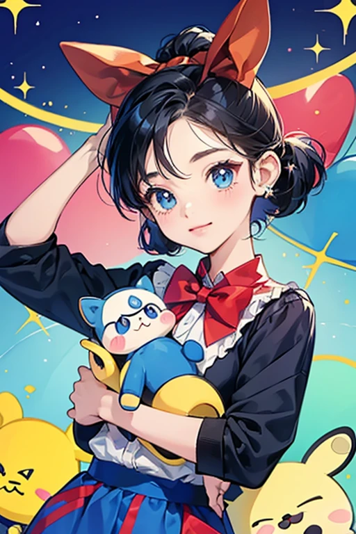 Gift Mametchi resembles Mametchi except her ears are blue with a madras pattern, wears a matching shirt with a red collar, blue pants, and a blue, yellow, and red ribbon on one ear. sHe is accompanied by a Bagubagutchi wearing a red bow tie and holding a present instead of notes. SPARKLE; GLITTER