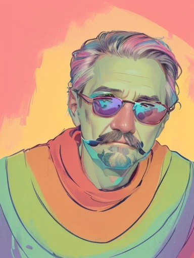 a drawing of a man with a mustache and a rainbow colored shirt, inspired by David Begbie, steve buscemi, steve buscemi as the joker, inspired by Sudip Roy, portrait of alan watts, tony danza coloring book page, inspired by Endre Bálint, steve buscemi with sunglass, oldman with mustach, illustration | rutkowski