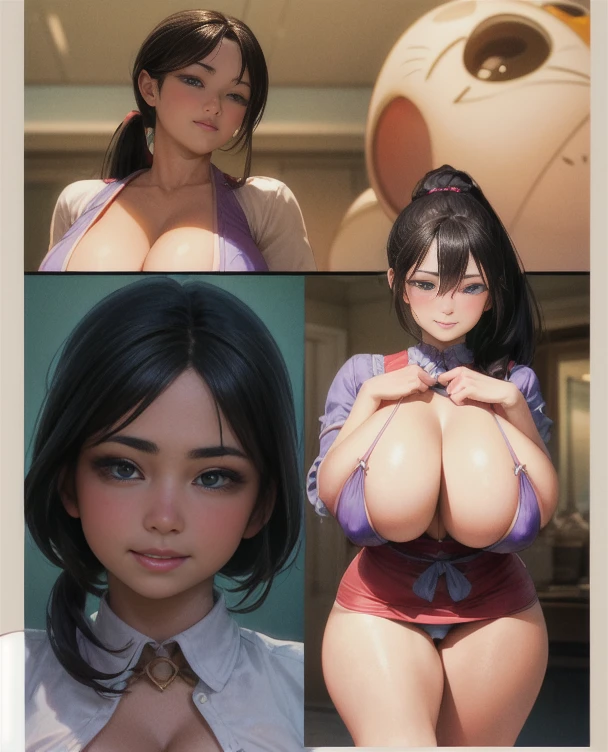(An unparalleled masterpiece:1.1), (highest quality:1.1), (Realistic:1.2), (Photorealistic:1.2), Sharp focus, (Intricate details, Ultra-detailed:1.15), Mature Woman, Black Hair, Very long hair, ponytail, blue eyes, blush, Show smile, Beautiful Face, Beautiful body, Symmetrical face, nice, Deep Eyes, transparent Cleavage, See through, Cleavage, mini skirt, upright, Huge Ass, Super big breasts, Thick thighs, amazing,Camel Toe、Giant tit、Nipple Puffs、Cleavage、Plump、Super big breasts、Super big butt、fun、happiness、really like