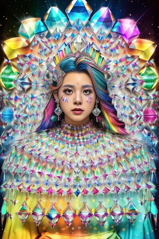 3d HDR photorealistic (Masterpiece), (Best quality), Extremely detailed, illustration, Handsome hunky masculine male model.(( (colorful crystals:1.5),(Wear crystal headdress),(made up of wires and diamond sparkling jewel )(colorfulhair:1.2),(Colorful dresses),High chiaroscuro,(full bodyesbian:1.5).. standing on the magic circle..