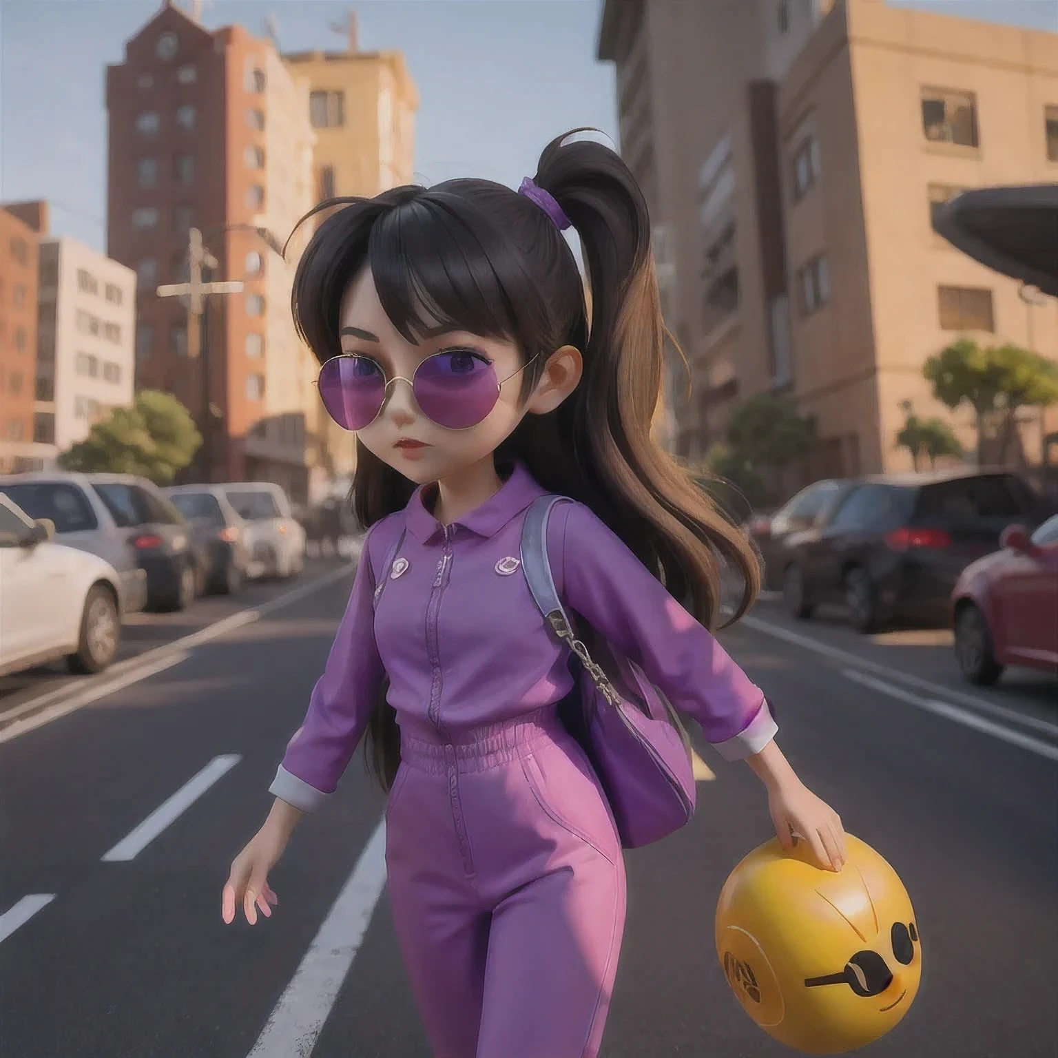 （（（1 girl）））araffe wearing a purple outfit and sunglasses with a purple choke, trending on cgstation, artwork in the style of guweiz, inspired by Yanjun Cheng, guweiz, deviantart artstation cgscosiety, 🌺 cgsociety, 3 d render character art 8 k, g liulian art style, inspired by Feng Zhu，（（sunglasses））