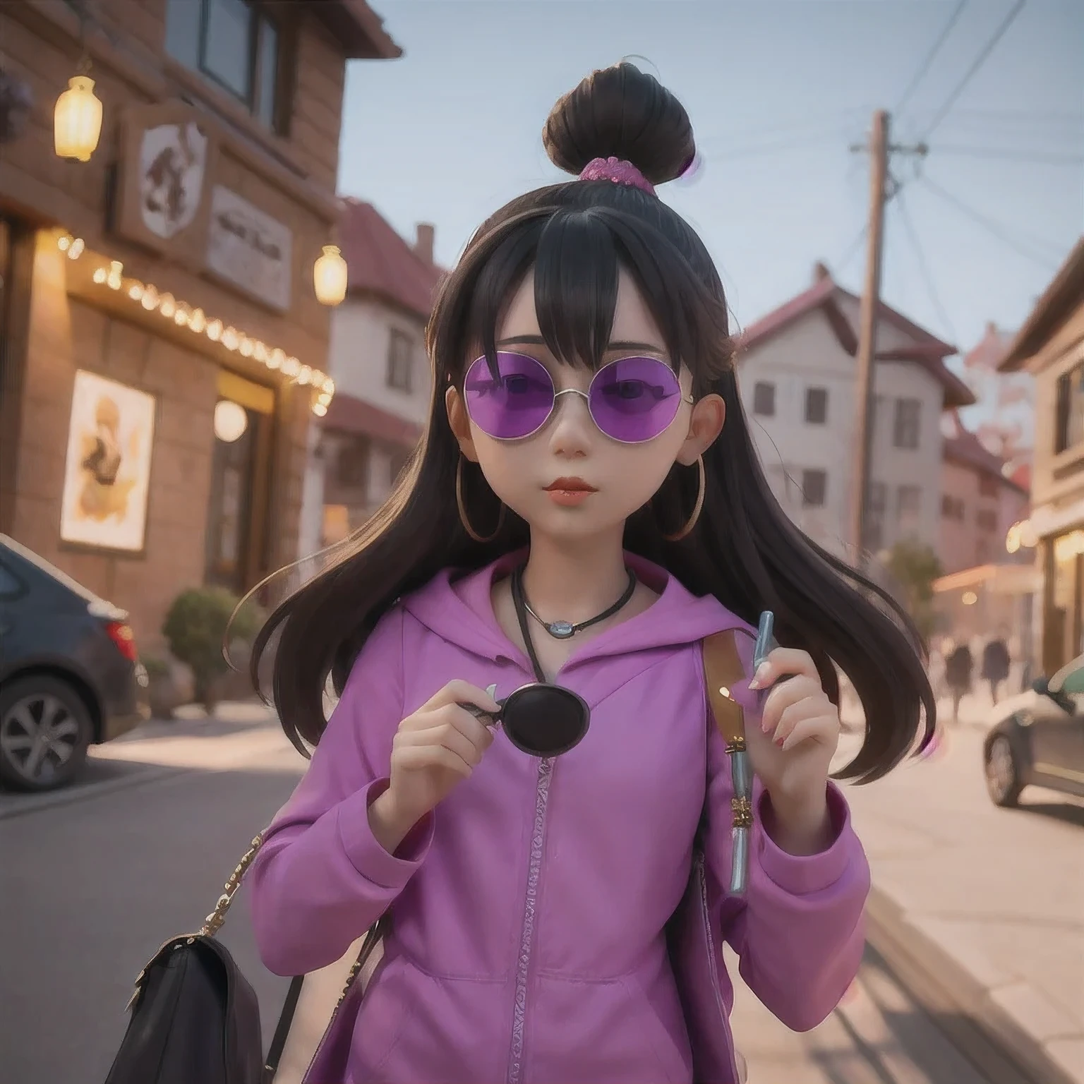 （（（1 girl）））araffe wearing a purple outfit and sunglasses with a purple choke, trending on cgstation, artwork in the style of guweiz, inspired by Yanjun Cheng, guweiz, deviantart artstation cgscosiety, 🌺 cgsociety, 3 d render character art 8 k, g liulian art style, inspired by Feng Zhu，（（sunglasses））