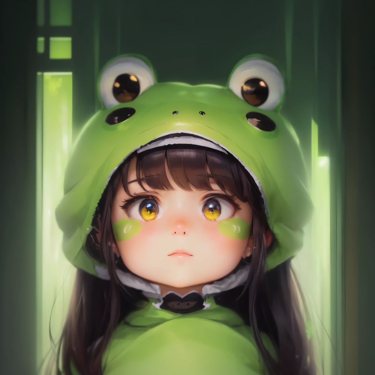 anime girl in a frog costume with a sad expression on her face, anime visual of a cute girl, with a cute toad, cute anime face, she has a cute expressive face, anime moe artstyle, cute frog, shuushuu anime image, extremely cute anime girl face, cute natural anime face, pin on anime, cute anime, cute anime girl