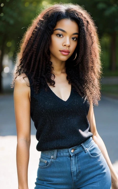 light-skinned african american woman, with afro hair, facing the camera