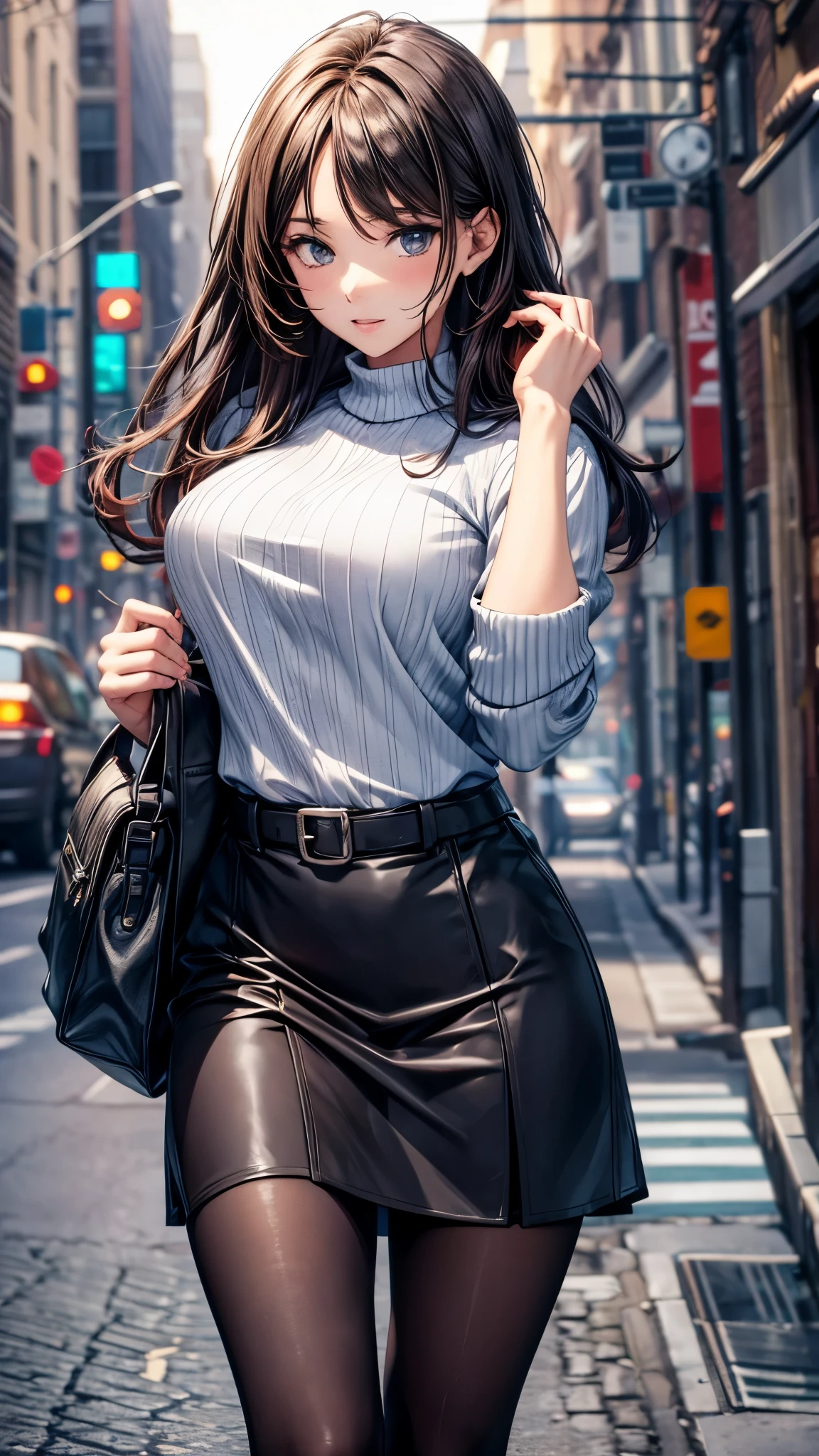 One 30 years old woman,office casual style,suits,tight skirts,pantyhose,((knee high long boots)).