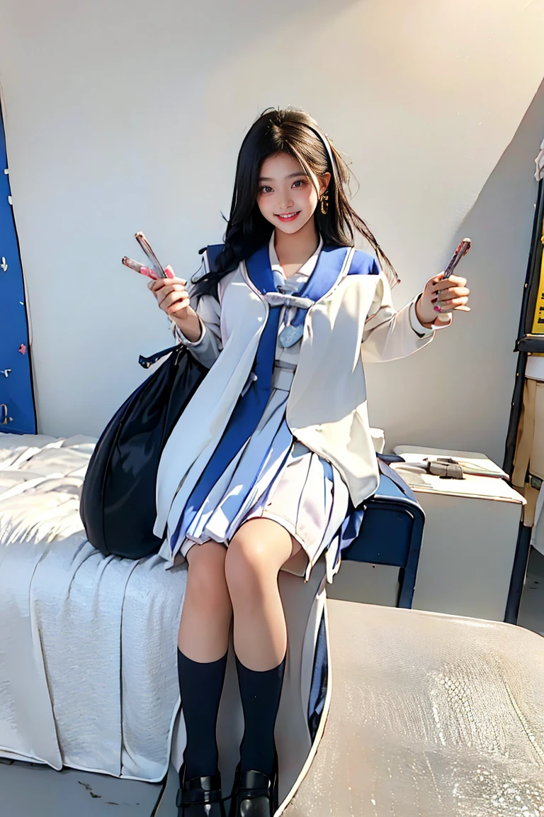 8K、Masterpiece、Highest quality、highest quality、High resolution、Very detailed、Very delicate、Very vivid、Whitening、Idol face、Japanese Beautiful Girl、Model Body Type、smile、(((school uniform:1.5)))、classroom、tall、(Huge breasts:1.5)、(Huge Ass)、Slim waist