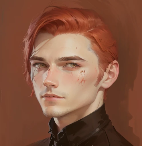painting of a man with red hair and a black shirt, painted character portrait, digital painted, inspired by Oskar Lüthy, a character portrait, an expressive digital painting, inspired by Horatio McCulloch, detailed character portrait, inspired by Steven James Petruccio, painted portrait, stylized portrait, inspired by Heinrich Brocksieper, inspired by Hans Fries