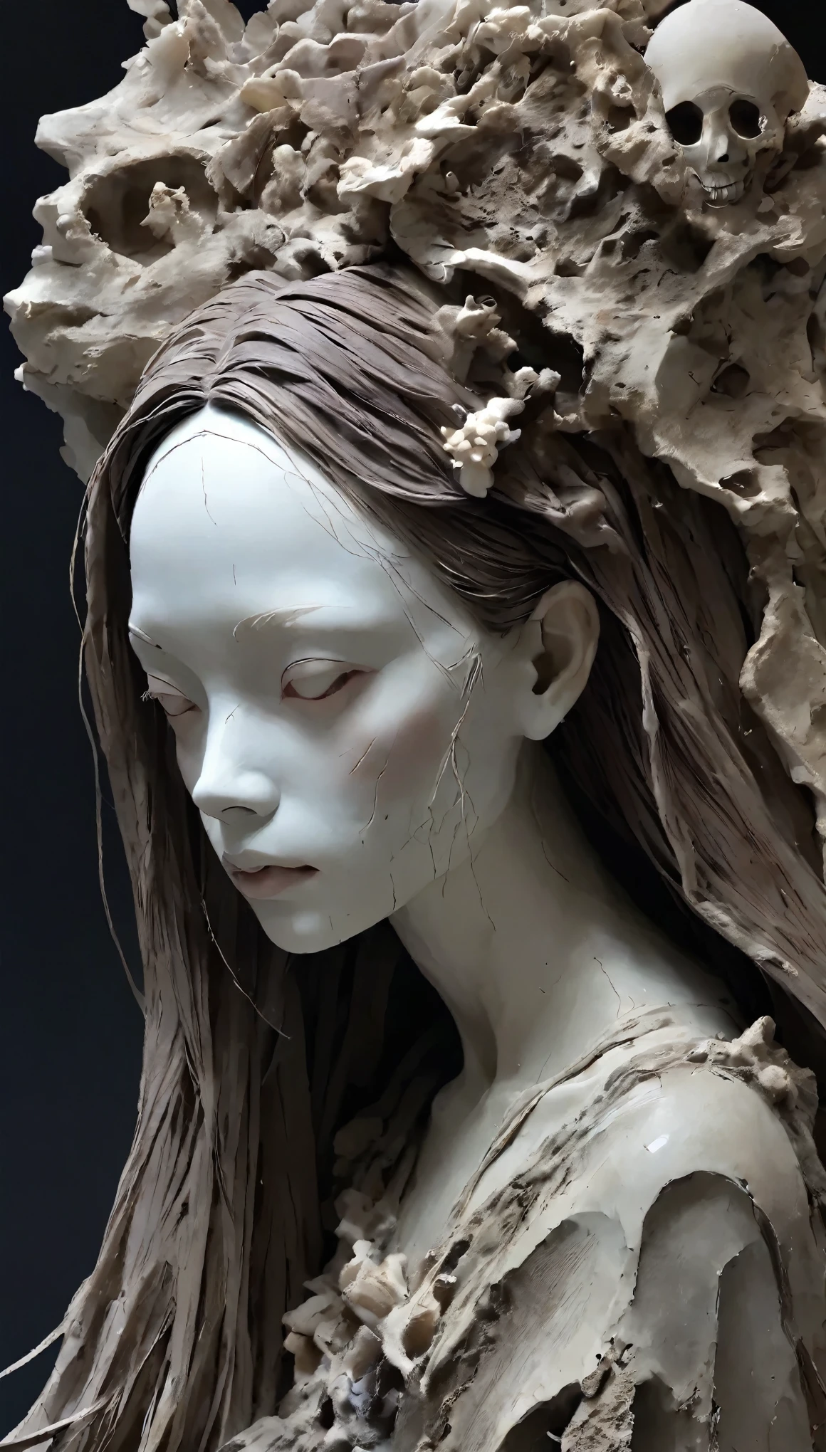 💀、☠、girl、❤、💀、Dark fantasy、💀🥵💗、old,dirty, mineral pigments,3D粘土Clay sculpture艺术,Clay sculpture、One Woman、