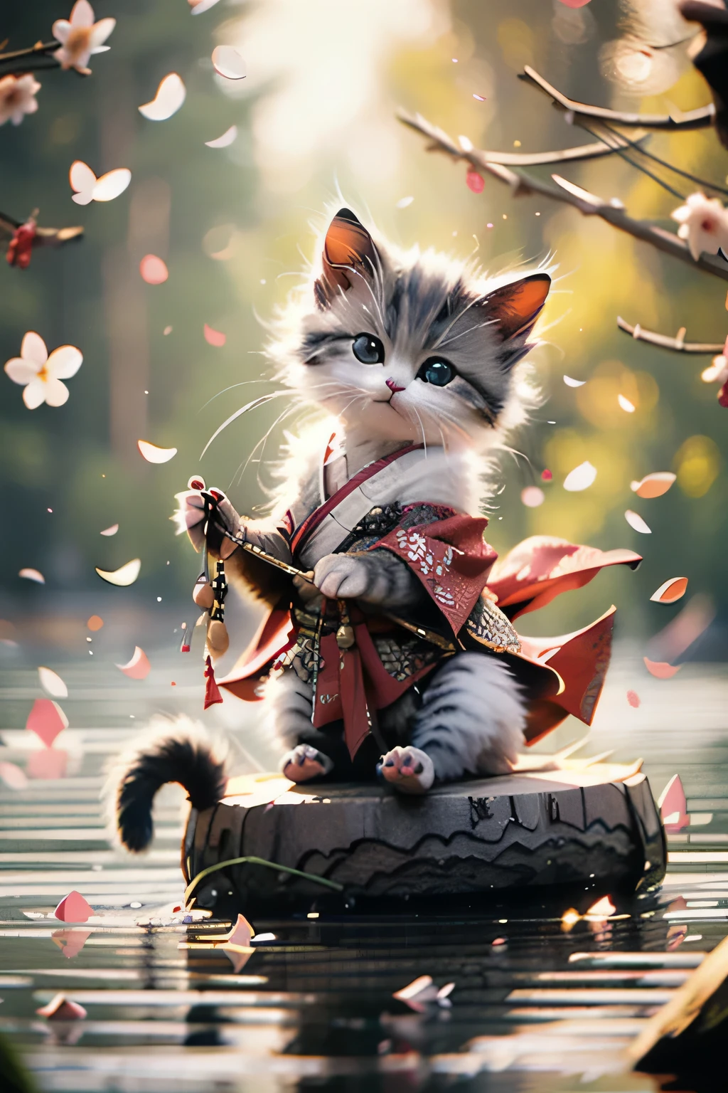 highest quality, masterpiece, Ultra-high resolution, RAW Photos, beautifully、aesthetic,Deep Shadow, Dark Theme,(Realistic:1.4),
White kitten, kimono,Glittering kimono, Eating fish, ((Chiaroscuro, Backlight, sunset, Petals float)),
Graceful posture, An inspiring atmosphere, A magnetic being, Sophisticated Seduction, Fascinating Mystery,
Intricate Zentangle Patterns, One Woman, Incredible level of detail, generously given, Impressive viewpoint, a chaotic masterpiece, Elegantly poised, Vibrant color palette, ((Outdoor)), Inspired by futuristic architecture