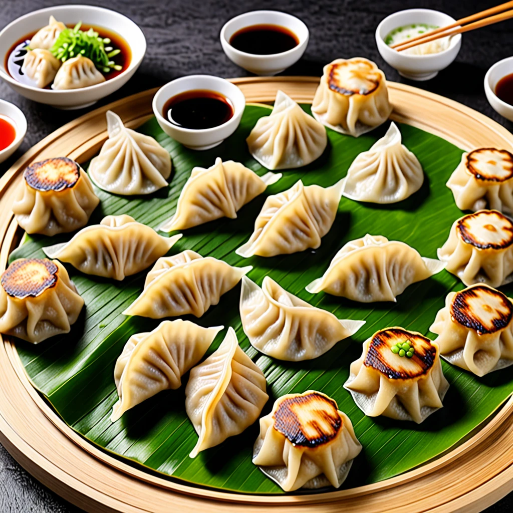 These dumplings are made from wheat flour dough rolled out thinly and shaped into semicircular shapes..、Gyoza dumplings with grilled surface、Fried dumplings set meal