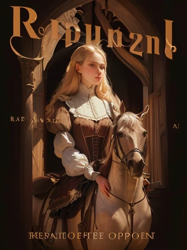 a close up of a woman holding a horse in front of a window, rapunzel, inspired by Rodolphe Töpffer, renaissance digital painting, inspired by Francesco Hayez, inspired by Rainer Maria Latzke, cover illustration, inspired by Li Chevalier, inspired by Kieran Yanner, art concept for a book cover