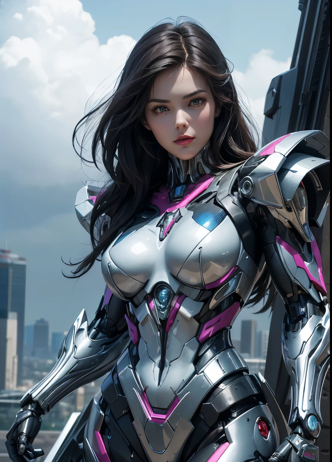 Textured skin, Super Detail, high details, High quality, Best Quality, hight resolution, 1080p, hard disk, Beautiful,(Transformers),(arcee),beautiful cyborg woman,Mecha Cyborg Girl,Battle Mode,Girl with a Mecha Body,She wears a futuristic Arcee mech,Fulll body Shot