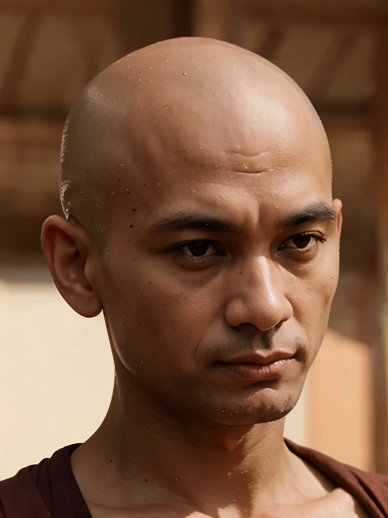  Buddhist Bhikkhu with bald head,