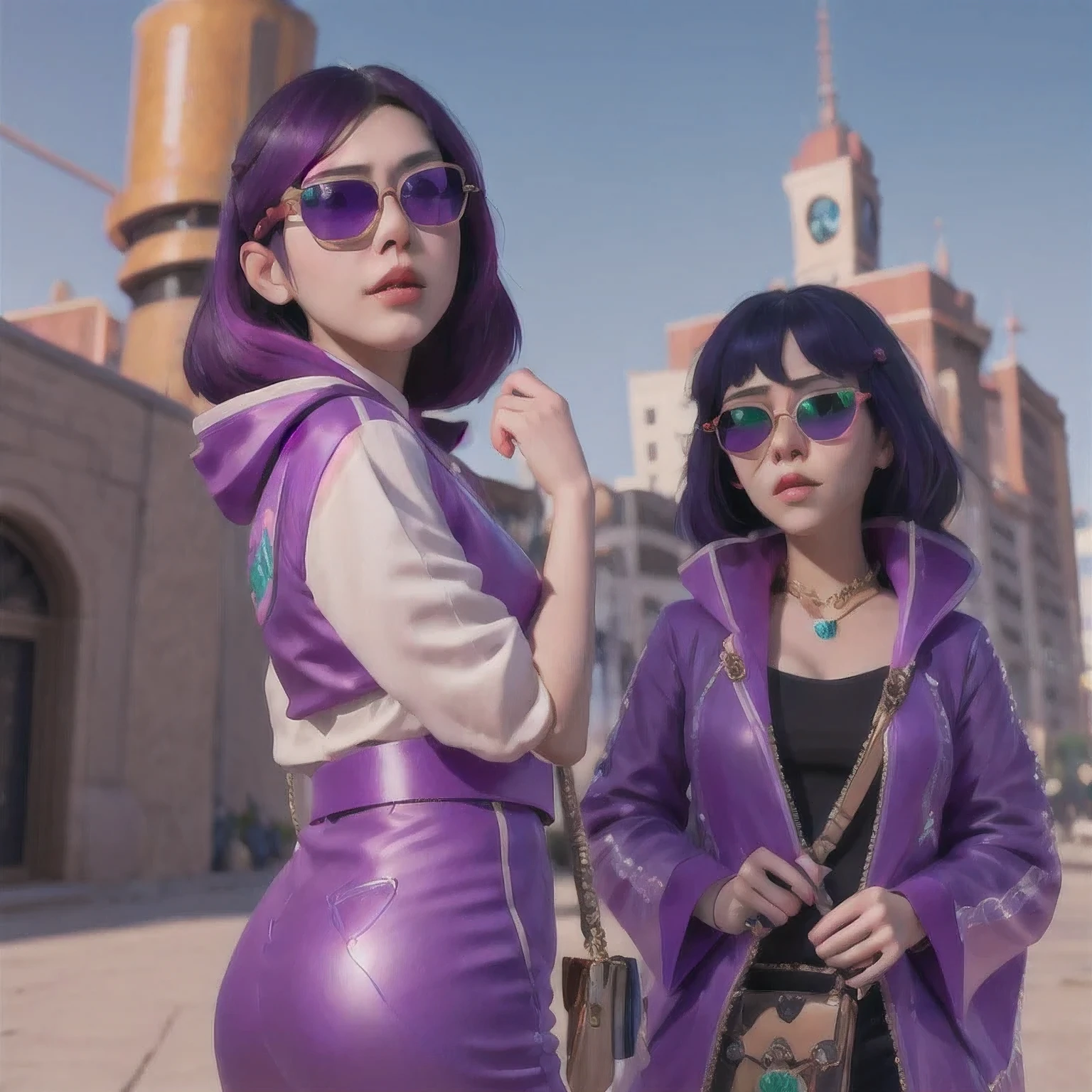 🌺 wearing a purple outfit and sunglasses with a purple choke, trending on cgstation, artwork in the style of guweiz, inspired by Yanjun Cheng, guweiz, deviantart artstation cgscosiety, 🌺 cgsociety, 3 d render character art 8 k, g 🌺 art style, inspired by Feng 🌺,sunglasses,（（Imperial Green Emerald Desert Windproof Sunglasses））🌺🌺🌺🌺🌺🌺🌺🌺🌺